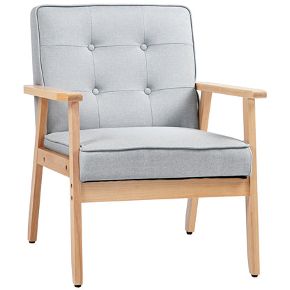 Modern Armchair Fabric, Accent Chair with Tufted Back, Wood Legs and Thick Padding for Living Room, Bedroom, Light Grey Accent Chairs at Gallery Canada