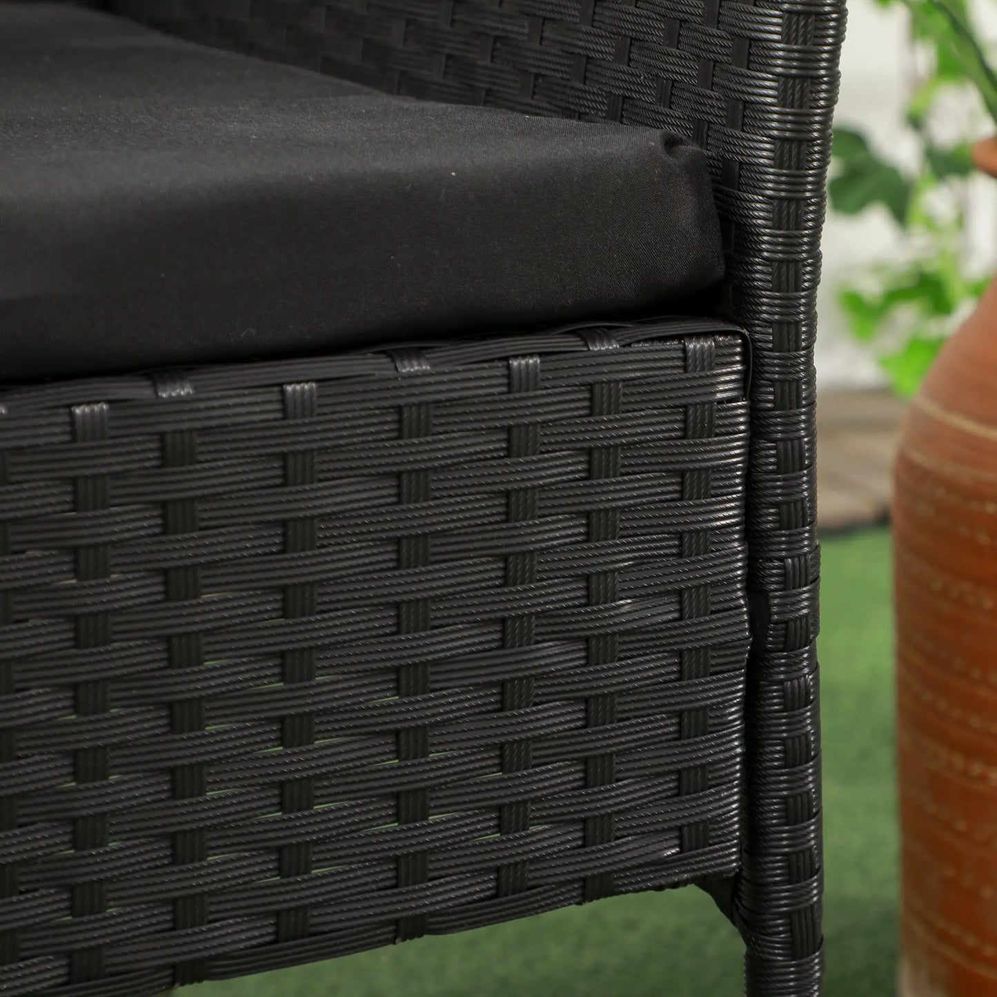 PE Rattan Loveseat with Cushion, Mid-Table, Black Patio Chairs at Gallery Canada