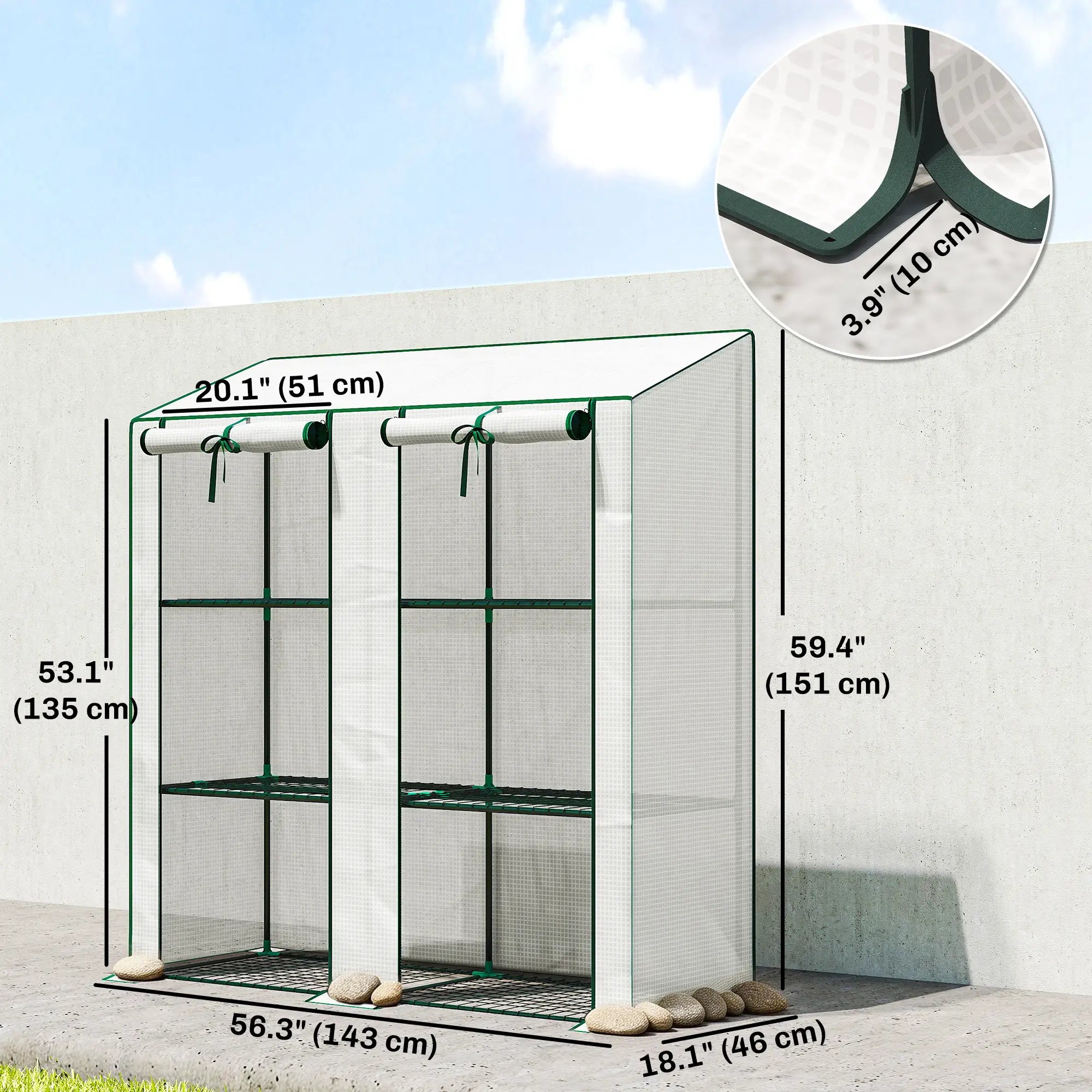 Portable Mini Greenhouse, 3 Tier Shelves, Reinforced PE Cover, 56.3