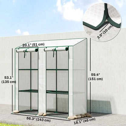 Portable Mini Greenhouse, 3 Tier Shelves, Reinforced PE Cover, 56.3"x18.1"x59.4", White Portable Greenhouses at Gallery Canada