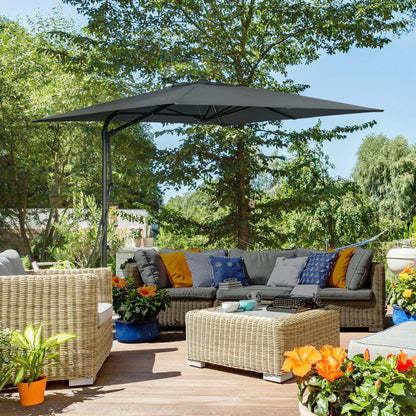 8FT Cantilever Patio Umbrella, Offset with Cross Base, Dark Gray Cantilever Umbrellas at Gallery Canada