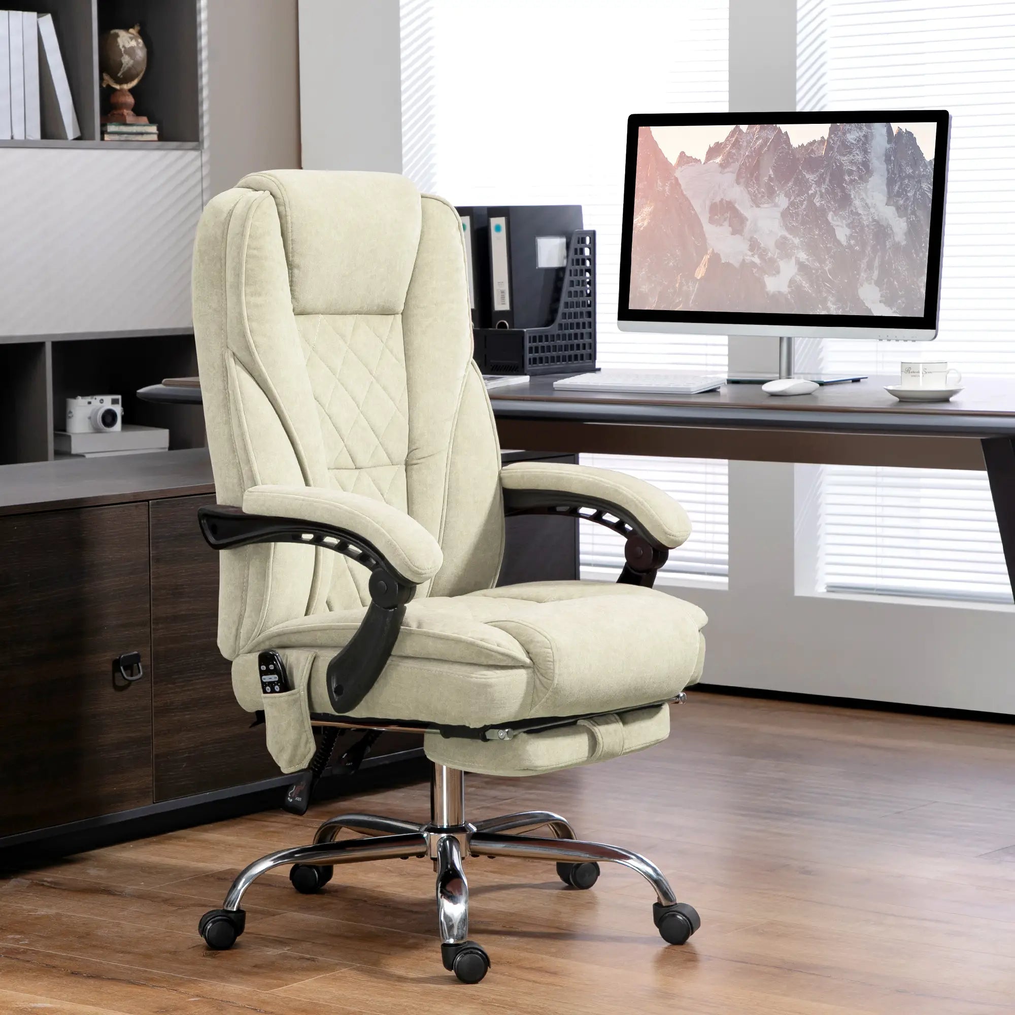 Massage Office Chair, Reclining Computer Chair, Adjustable Height, Footrest, Beige Massage Chairs at Gallery Canada