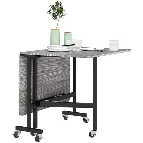 6-Seater Drop-Leaf Dining Table With Wheels, Grey, Grey