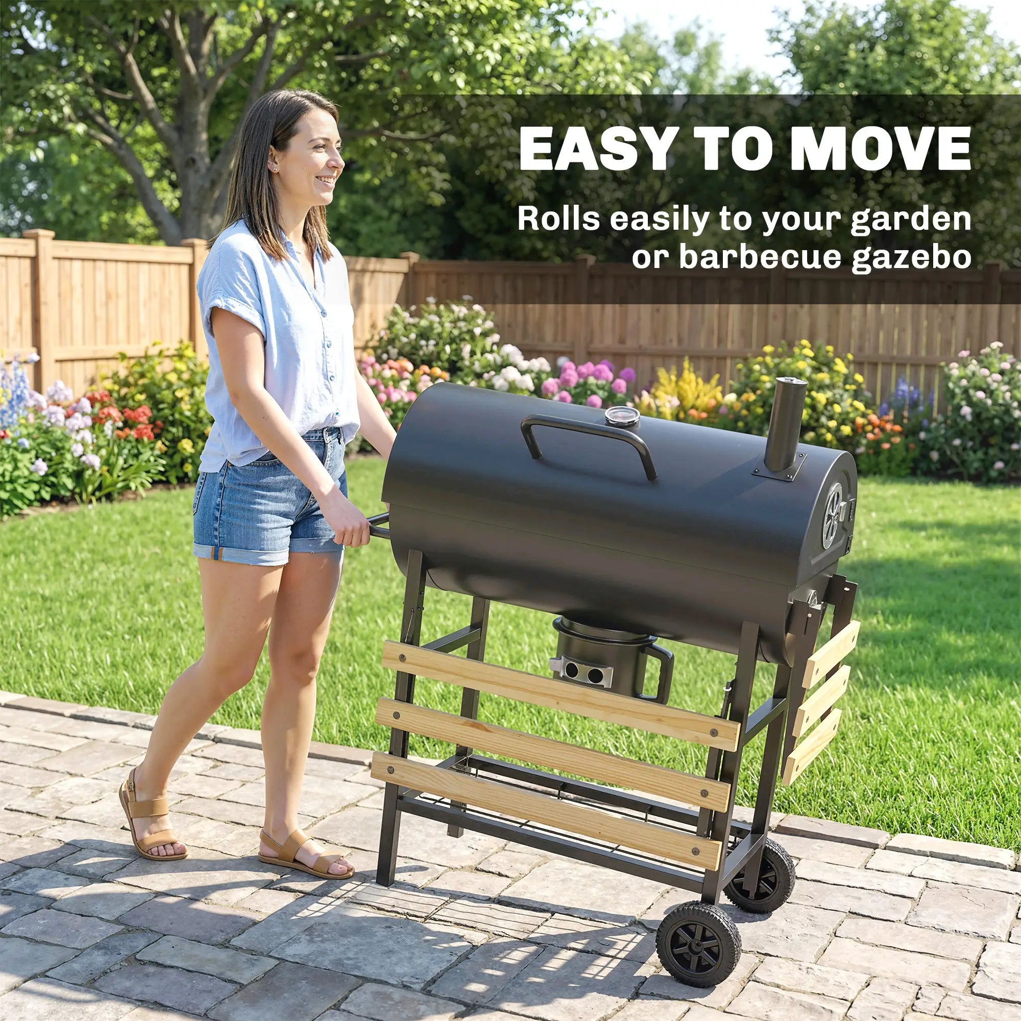 Charcoal BBQ Grill With Foldable Shelves, Warming Rack, Thermometer, Wheels Charcoal BBQ Grils at Gallery Canada