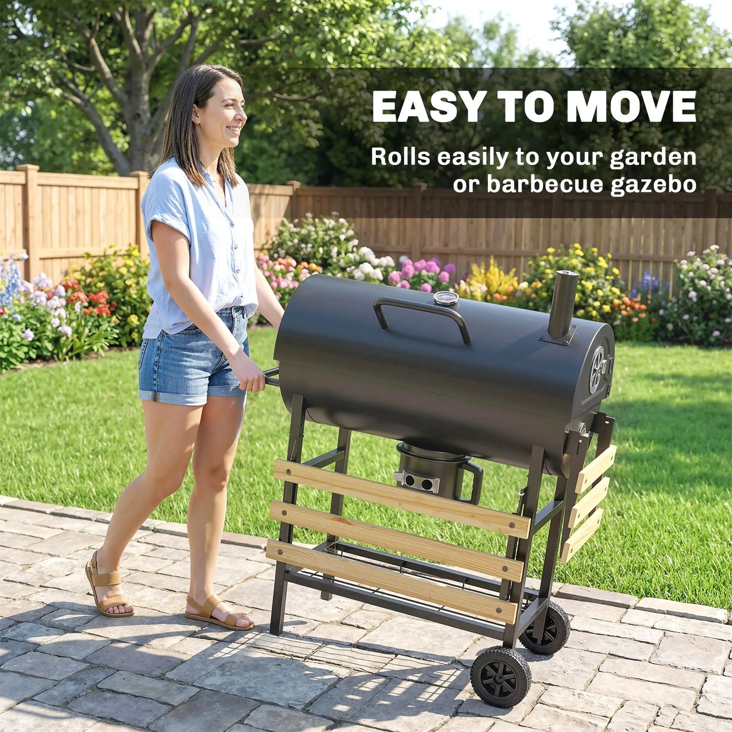 Charcoal BBQ Grill With Foldable Shelves, Warming Rack, Thermometer, Wheels Charcoal BBQ Grils at Gallery Canada