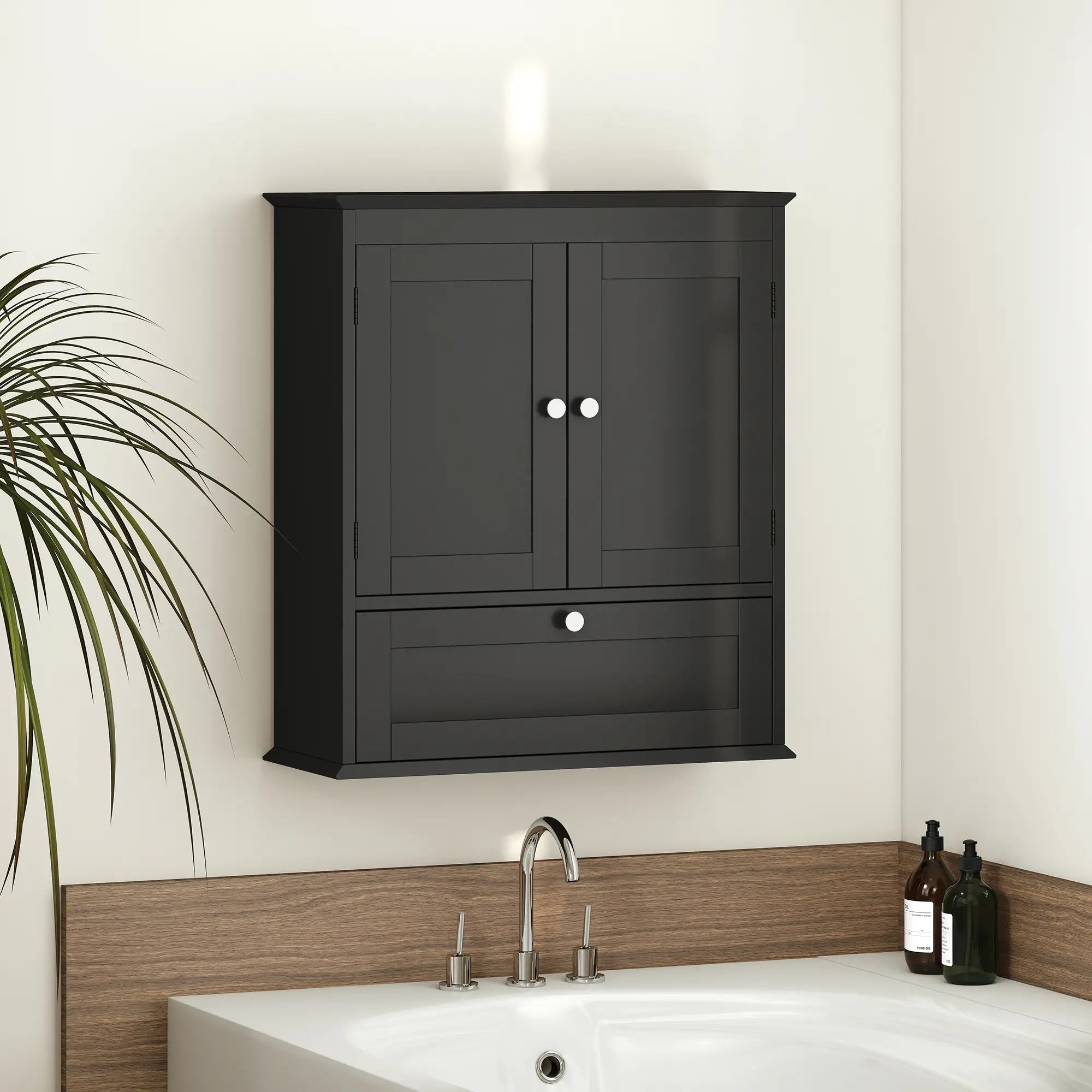 Medicine Cabinet With Adjustable Shelf, Recessed Panels, Black Wall Mounted Cabinets at Gallery Canada