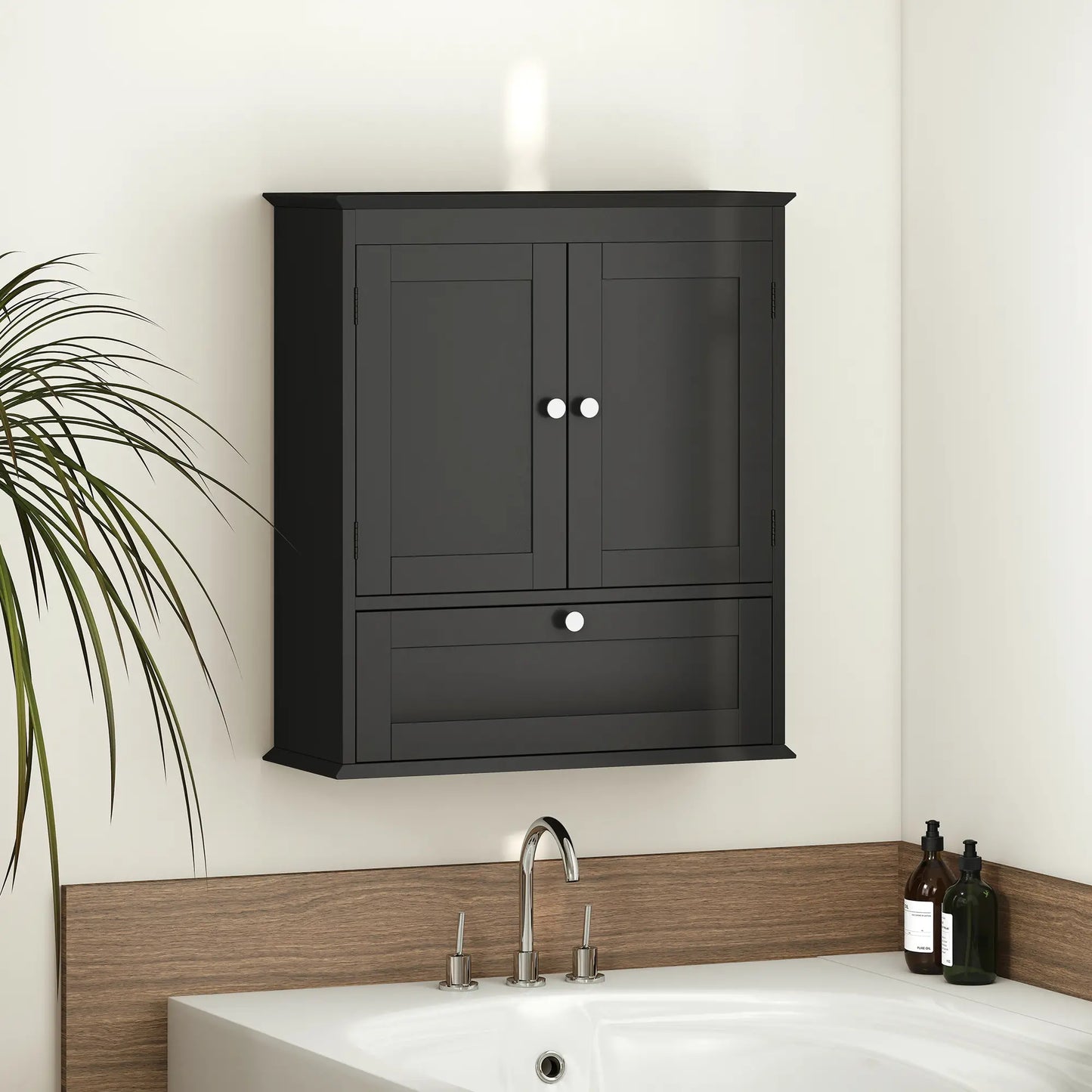 Medicine Cabinet With Adjustable Shelf, Recessed Panels, Black Wall Mounted Cabinets at Gallery Canada