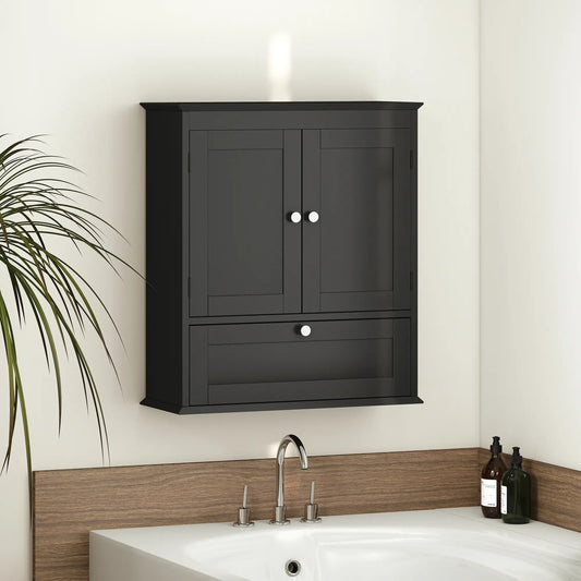 Medicine Cabinet With Adjustable Shelf, Recessed Panels, Black Wall Mounted Cabinets Black at Gallery Canada