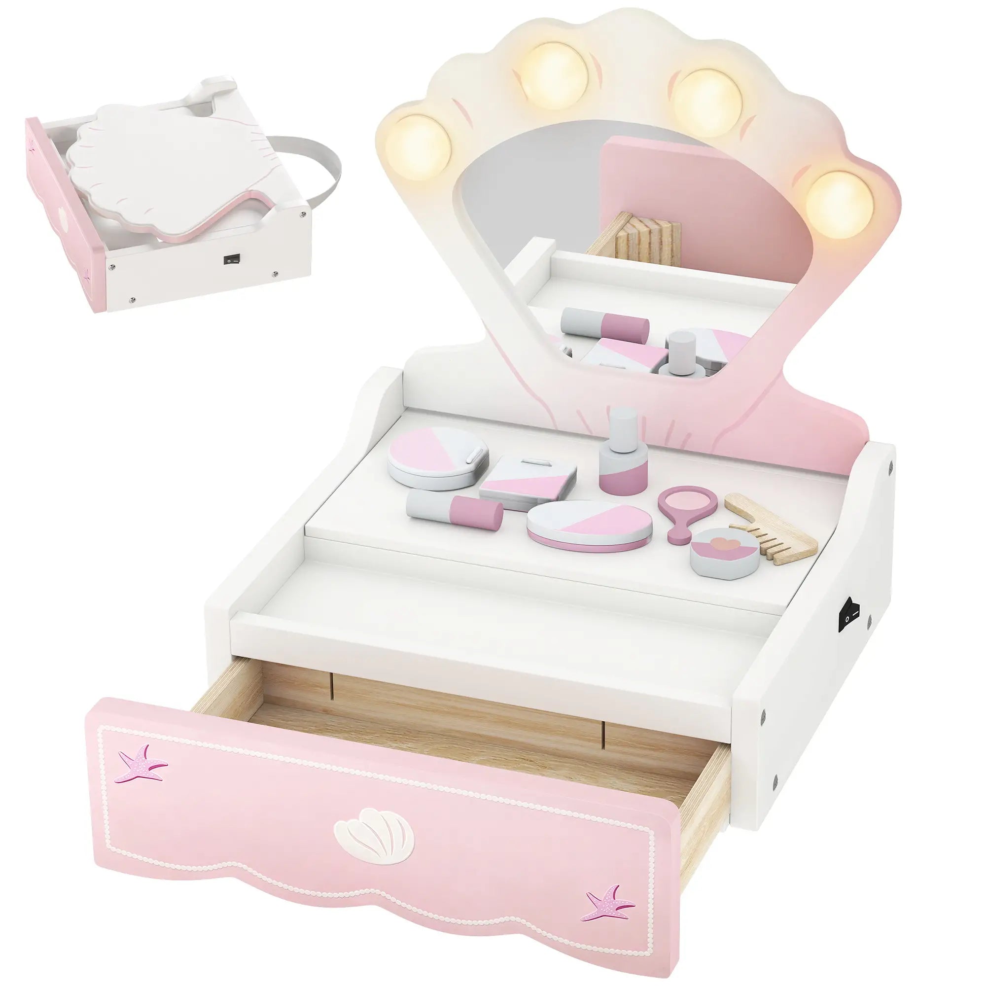 Kids Vanity Set with Lights, Mirror & Drawer, Girls 3-6, Pink Toy Vanity Pink, White at Gallery Canada