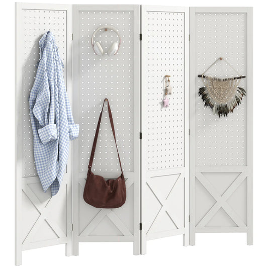 56.9" Wooden Room Divider, 4 Panel Folding Privacy Screen, White