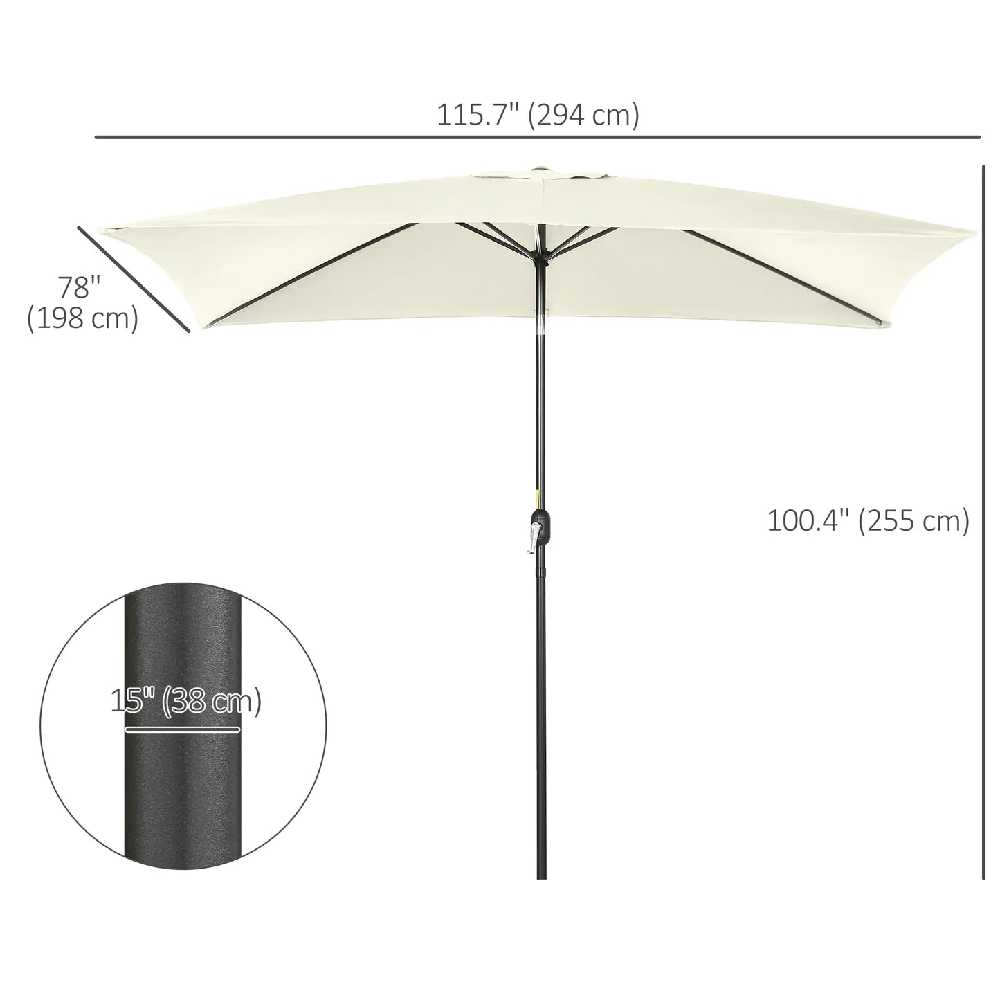 6.5x10ft Rectangle Aluminum Patio Umbrella, Outdoor Sunshade Canopy, Cream White Sun Umbrellas at Gallery Canada