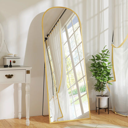 Arched Standing Mirror, 64" x 24", Full Length Mirror, Gold