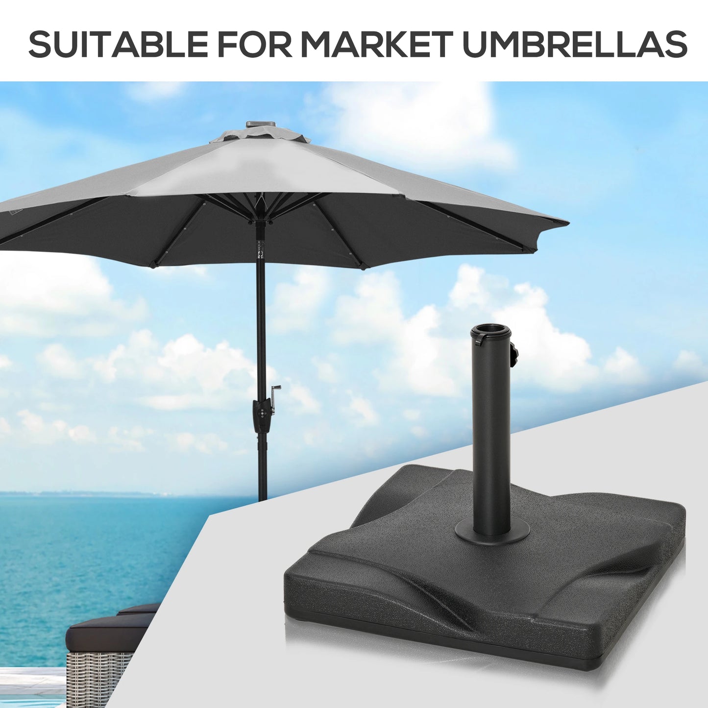 Outdoor Square Cement Parasol Base, Fits Φ1.3", Φ1.5", Φ2.0" Pole, Black Umbrella Bases at Gallery Canada