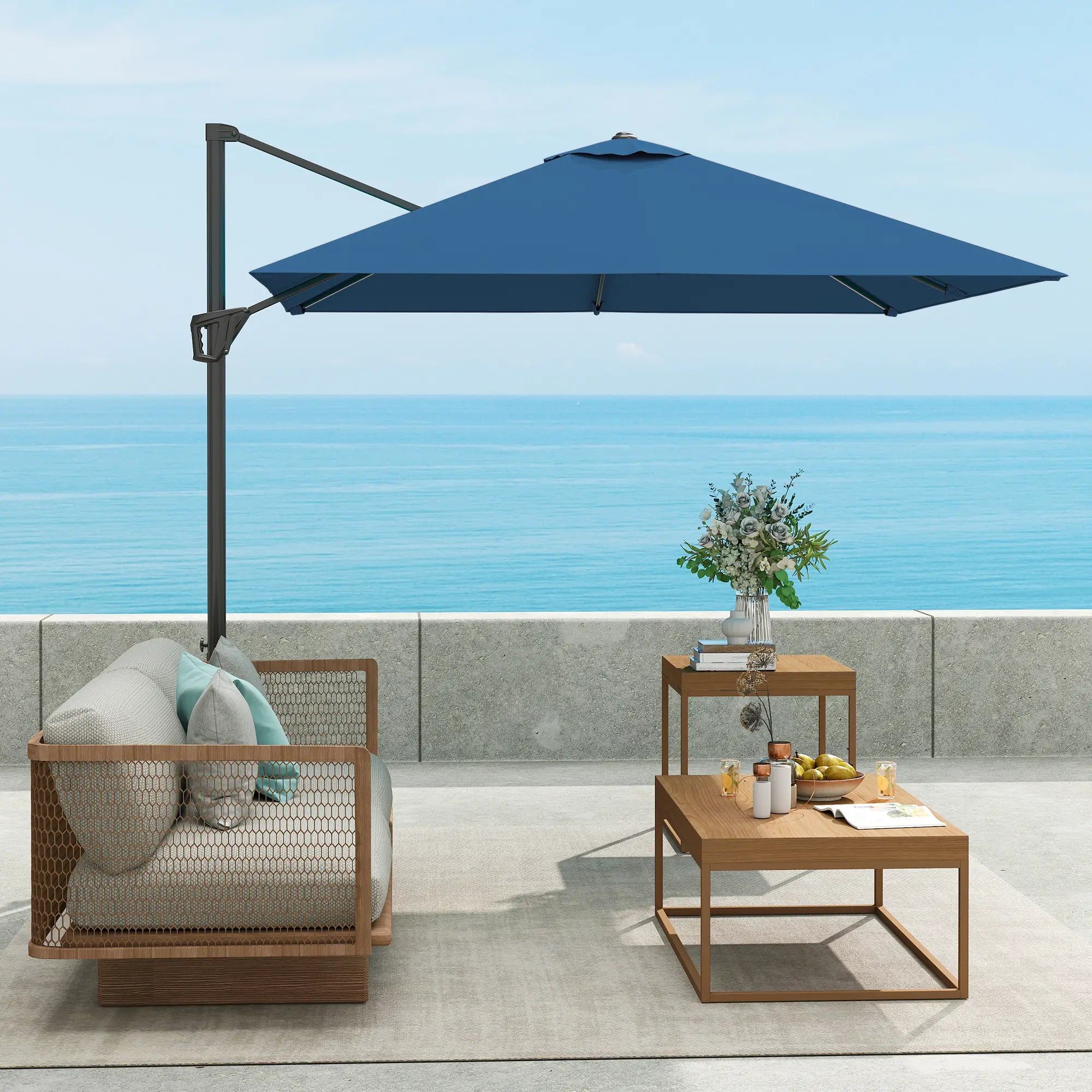 8'x8' Square Patio Hanging Offset Umbrella, Outdoor Cantilever, Navy Blue Offset Cantilever Umbrellas at Gallery Canada