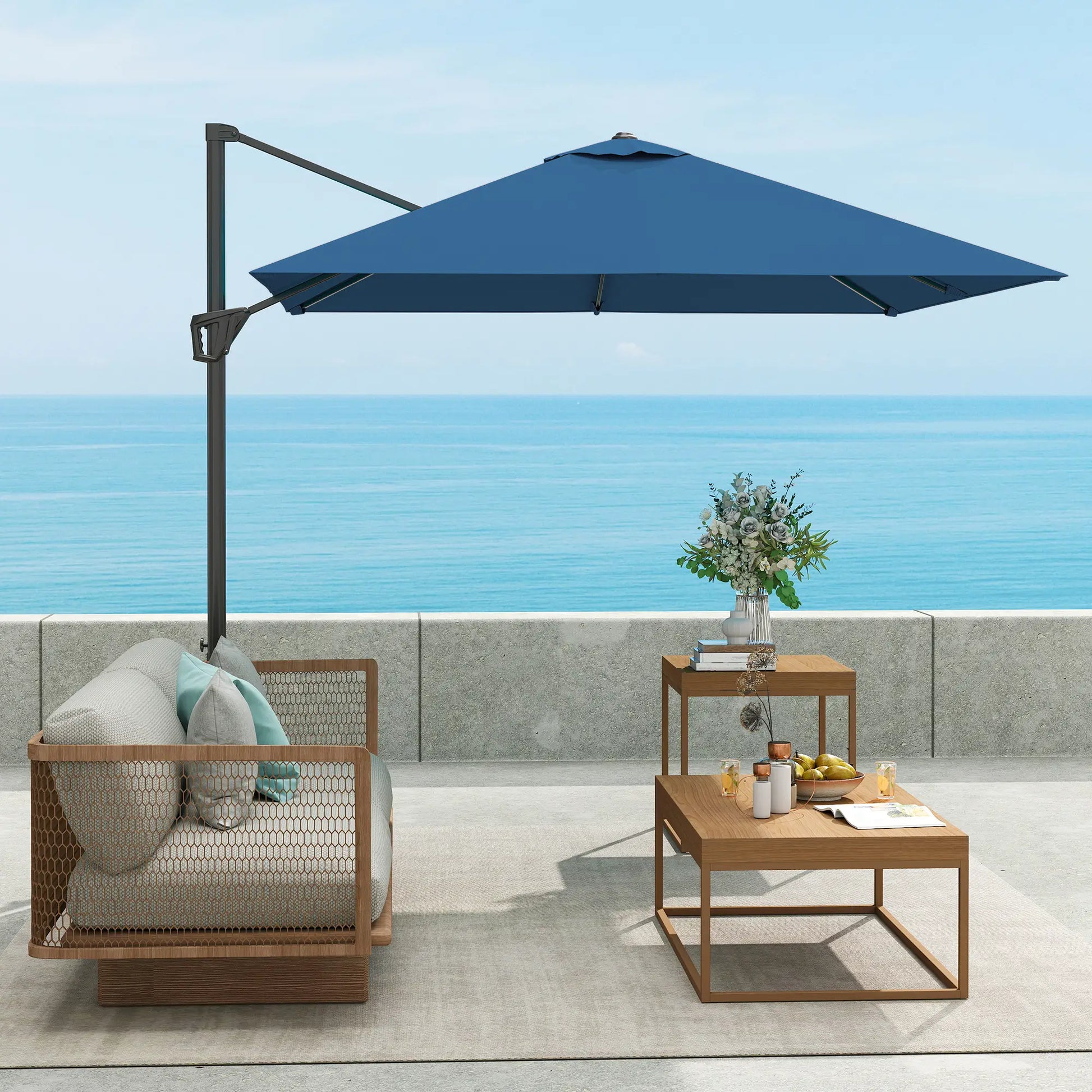 8'x8' Square Patio Hanging Offset Umbrella, Outdoor Cantilever, Navy Blue Offset Cantilever Umbrellas at Gallery Canada