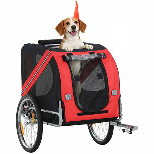 Foldable Dog Bike Trailer, Pet Cargo Carrier, Red/Black