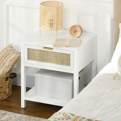 Boho Nightstand, Bedside Table with Rattan Drawer, Open Shelf Bedside Tables at Gallery Canada
