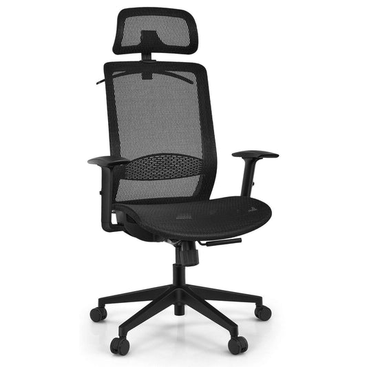 Height Adjustable Ergonomic High Back Mesh Office Chair with Hanger, Black - Gallery Canada