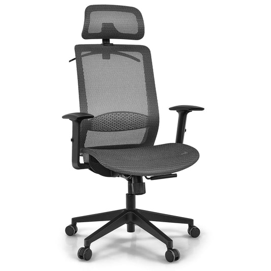 Height Adjustable Ergonomic High Back Mesh Office Chair with Hanger, Gray at Gallery Canada