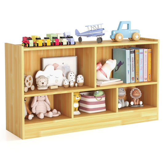 Kids 2-Shelf Bookcase 5-Cube Wood Toy Storage Cabinet Organizer, Beige - Gallery Canada