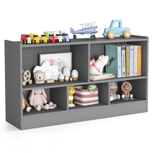 Kids 2-Shelf Bookcase 5-Cube Wood Toy Storage Cabinet Organizer, Gray - Gallery Canada