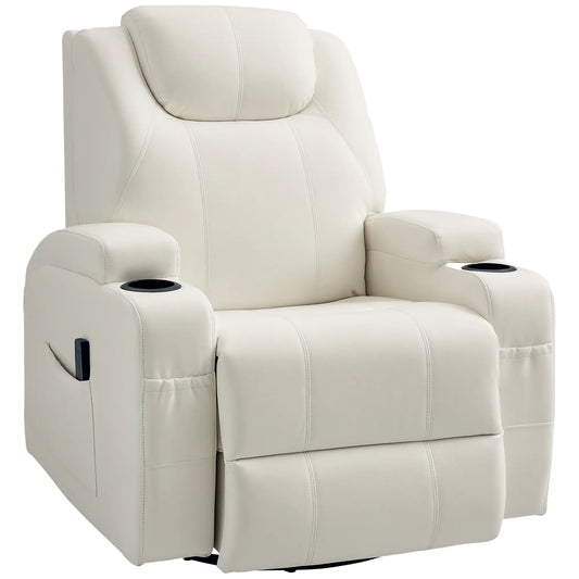 Massage Recliner Chair, Swivel Rocker, 8 Vibration Points, PU Leather, Cream White Massage Chairs Cream at Gallery Canada
