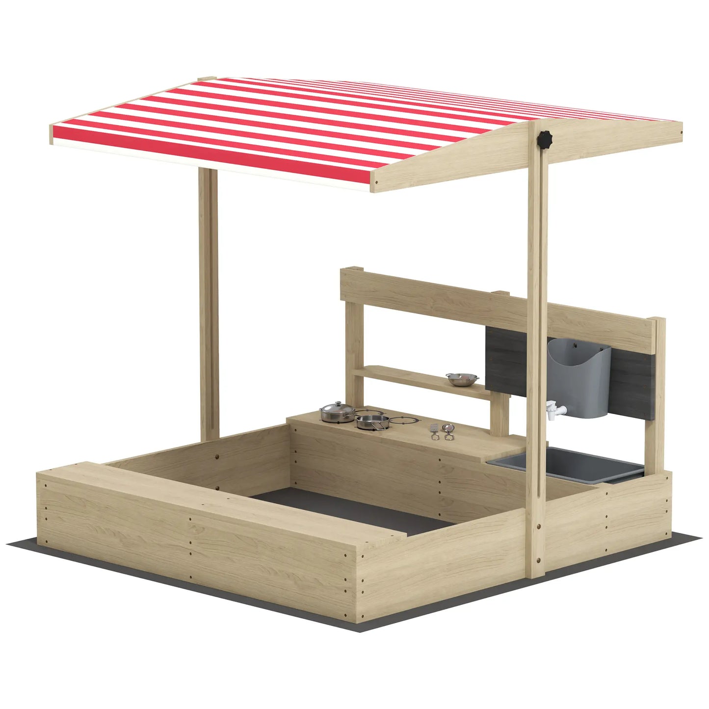 Kids Sandbox with Cover, Wooden Sand Box with Seat, Storage, 3-7 Years, Natural Wood Sandboxes & Accessories Natural at Gallery Canada