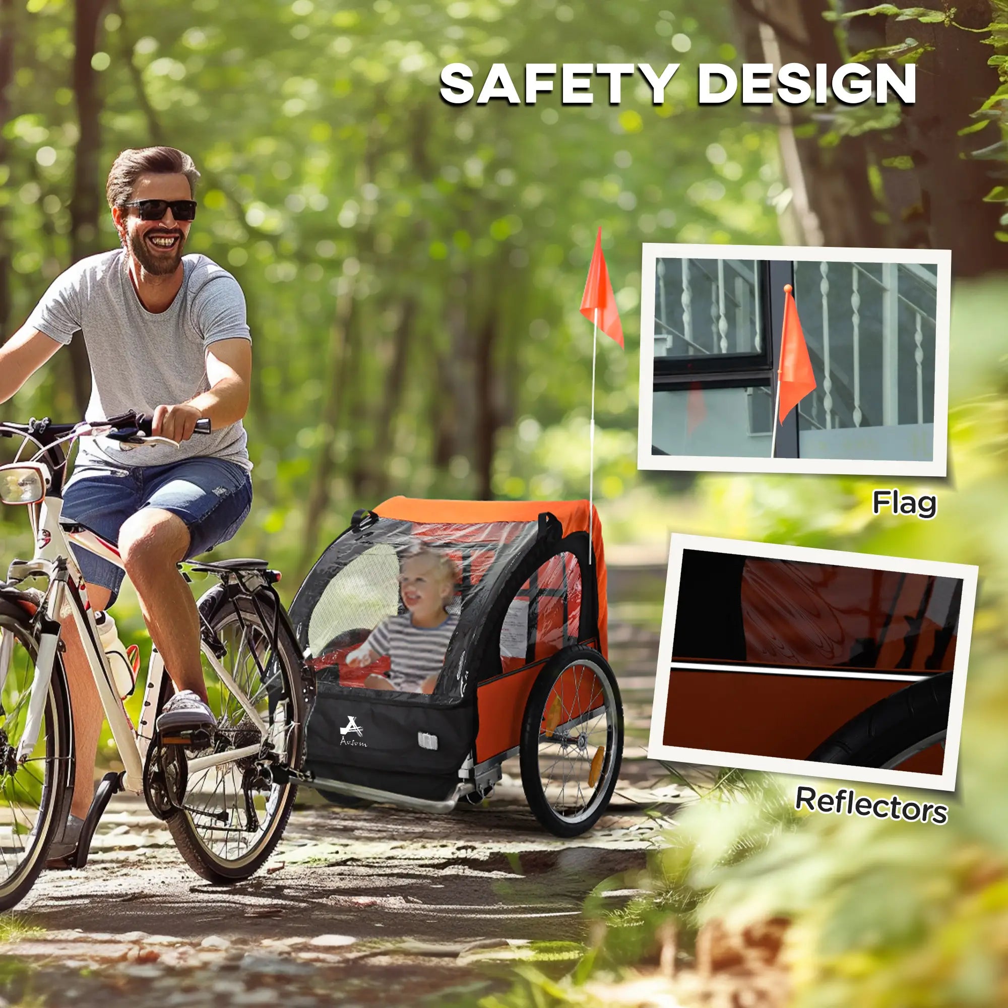 2-Seat Child Bike Trailer, Steel Frame, 5-Point Harness, Orange Kids Bike Trailers at Gallery Canada