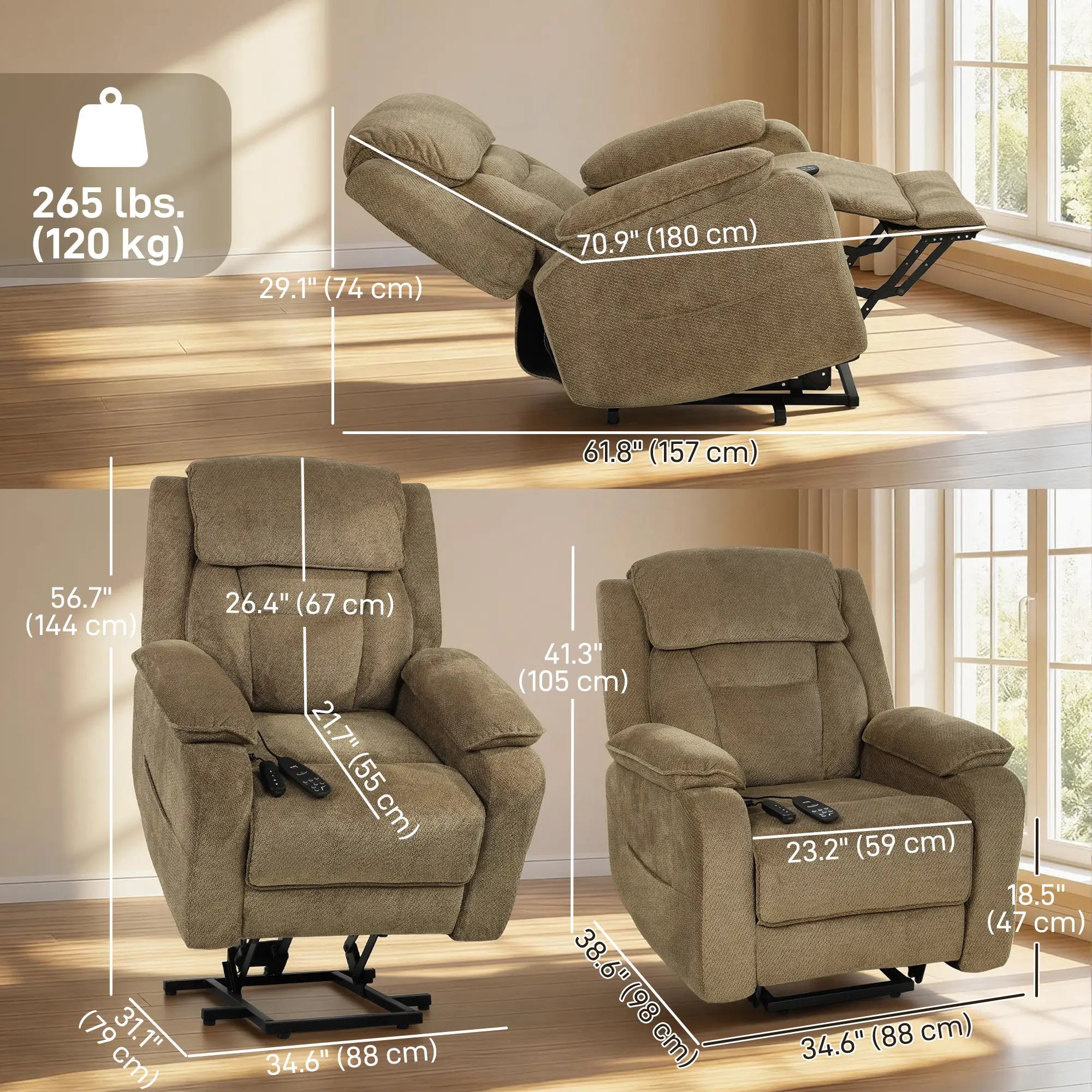 Power Recliner Chair, Massage, Electric Lift, 2 Memory Positions, Brown Electric Power Lift Chairs at Gallery Canada