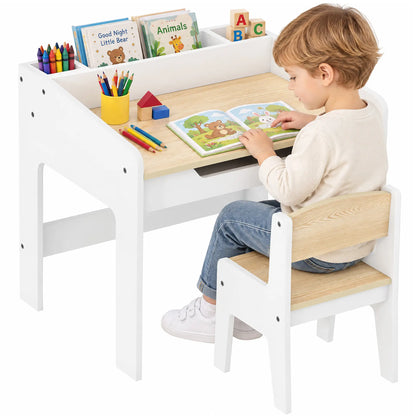 Kids Table and Chair Set, Study Desk with Shelf, White, White Kids Table Sets at Gallery Canada