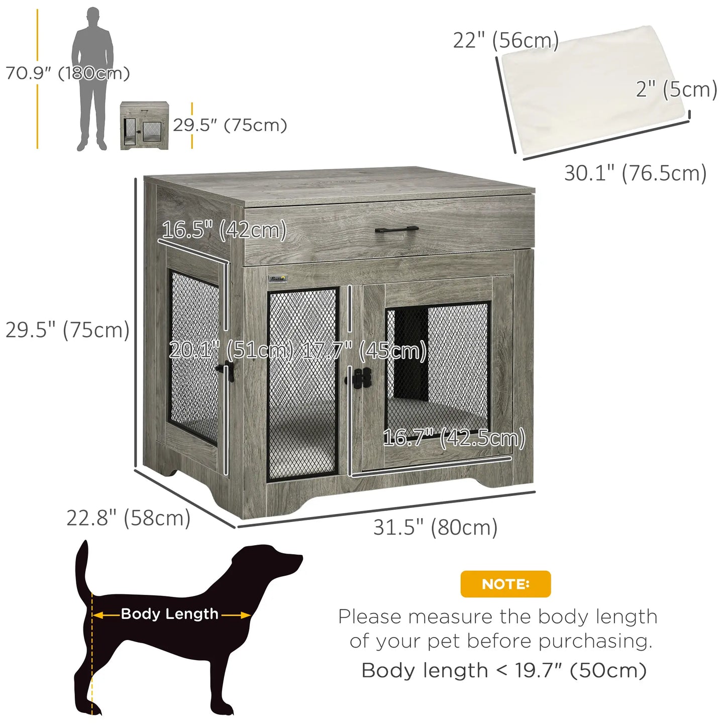 Dog Crate Furniture with Cushion, 2 Doors, Storage, Grey Houses, Kennels & Pens at Gallery Canada
