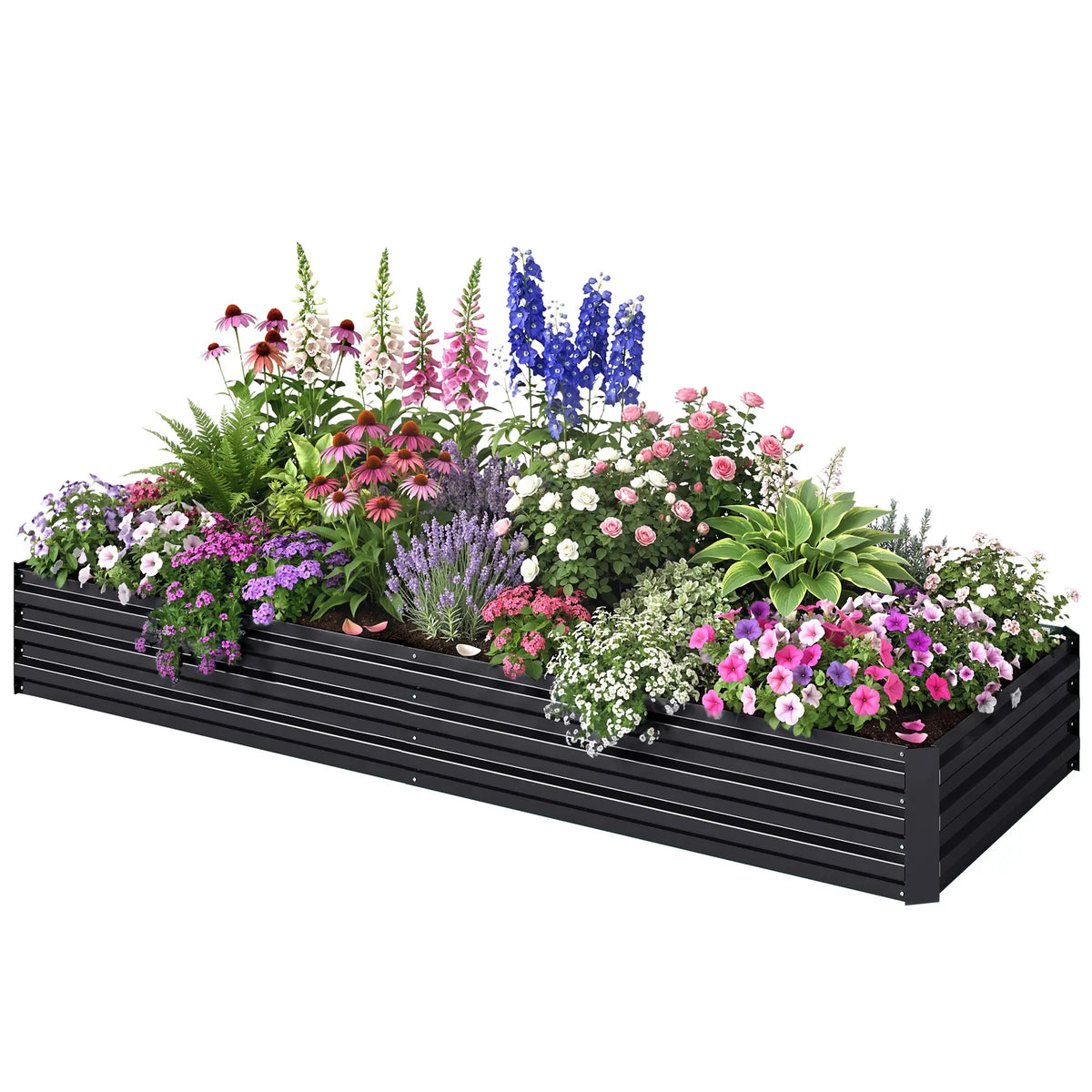 Galvanized Raised Garden Bed, 95" x 36" x 12", Metal Elevated Planter Box, Black Galvanized Planter Boxes Black at Gallery Canada