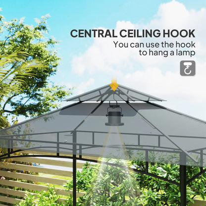 8' x 5' Outdoor Grill Gazebo, Double Tiered With Shelves, Dark Grey BBQ Grill Gazebos at Gallery Canada