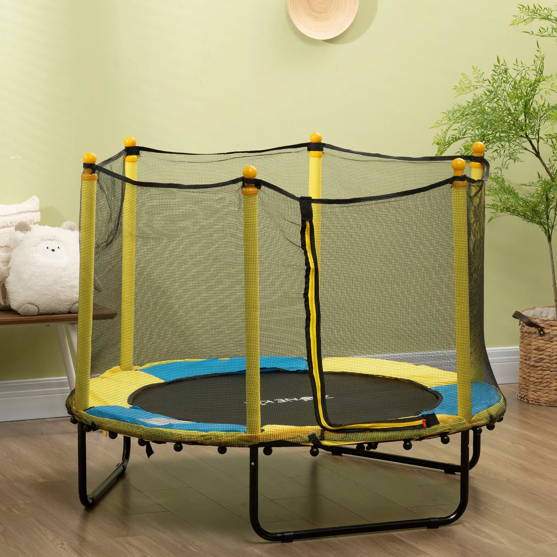 4.6FT Kids Trampoline with Enclosure Net, Indoor Outdoor, Yellow Trampolines at Gallery Canada
