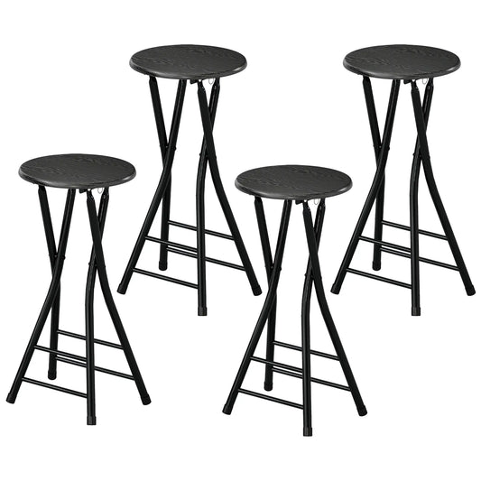 Set of 4 Foldable Barstools, Counter Height with Footrest, Steel Legs, Black Bar Stools Black at Gallery Canada