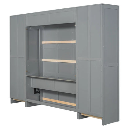 Murphy Bed with Closet, Drawers, Shelves, 120" L x 20" W x 88.5" H, Grey Bed Frames at Gallery Canada