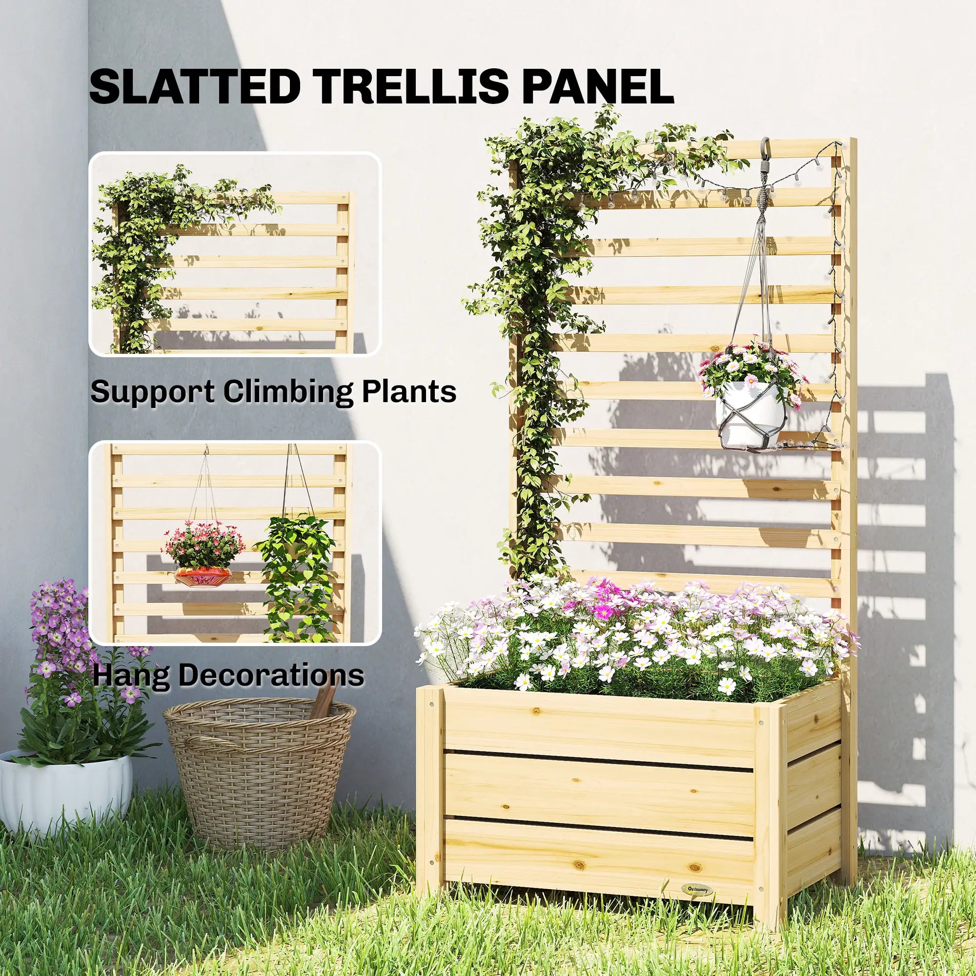 Wooden Raised Garden Bed With Trellis, Elevated Planter Box With Drainage Wooden Planter Boxes at Gallery Canada
