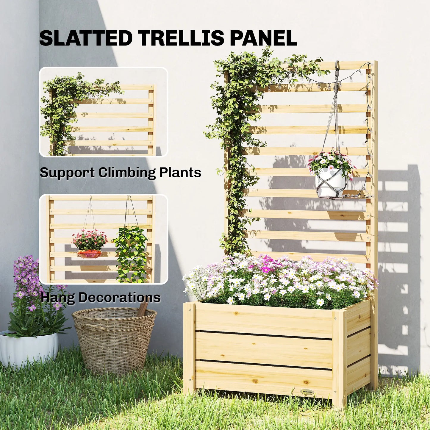 Wooden Raised Garden Bed With Trellis, Elevated Planter Box With Drainage Wooden Planter Boxes at Gallery Canada