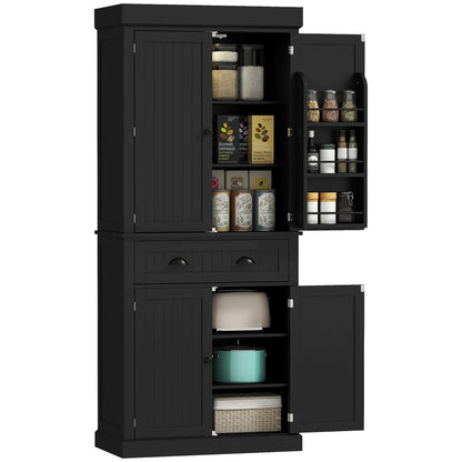 71" Kitchen Pantry Cabinet, LED Lights, 6 Spice Racks, Drawer, 4 Adjustable Shelves, Black Kitchen Pantry Cabinets at Gallery Canada