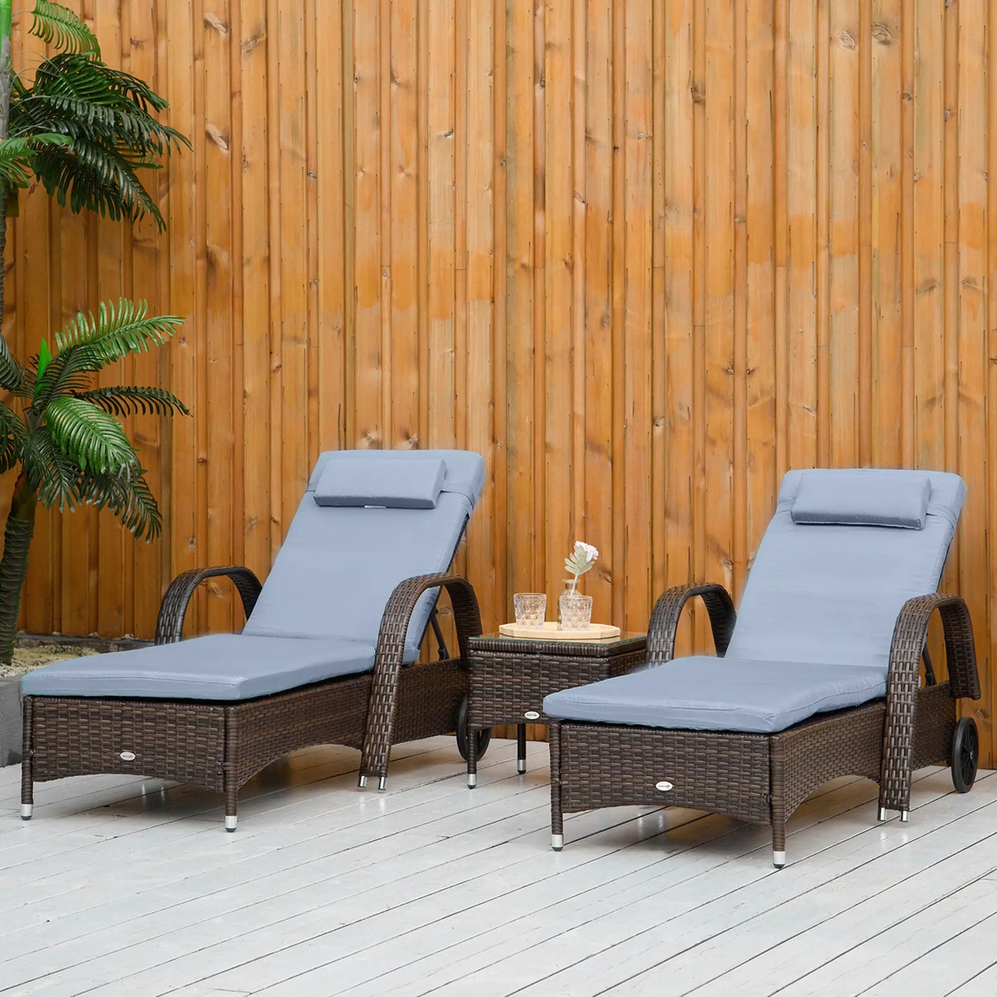 3-Piece Wicker Patio Lounger Set, PE Rattan, Brown/Grey Chaise Loungers at Gallery Canada