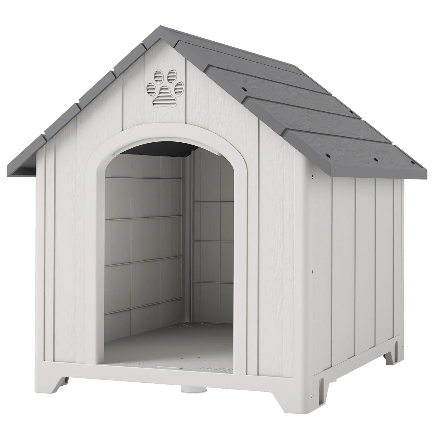 Large Plastic Dog House Outdoor Indoor, Water Resistant Puppy Shelter with Base Support, 34.6" L x 31.1" W x 35" H