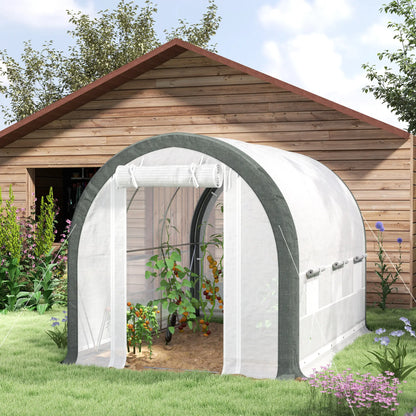 10'x6.6'x6.6' Tunnel Greenhouse, Mesh Door, Windows, Plant Labels, Gloves, White
