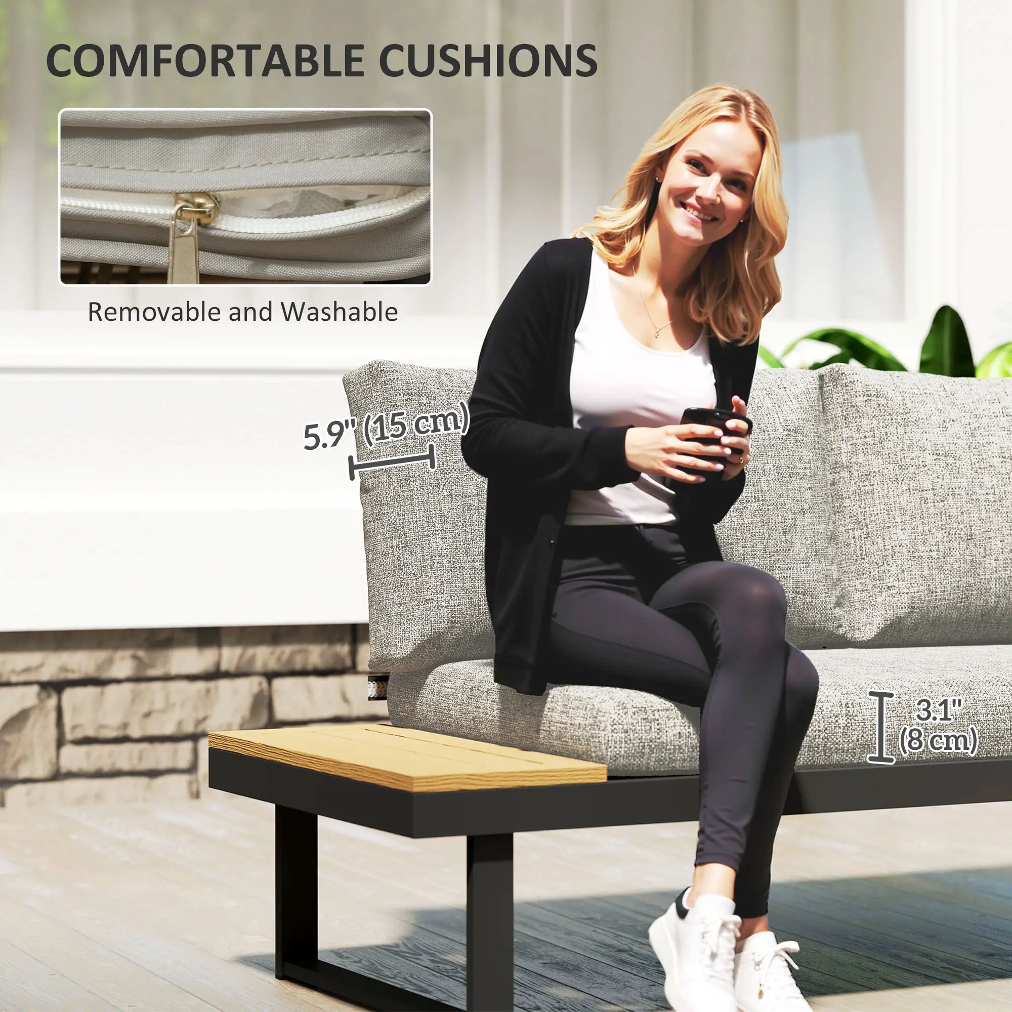 3 Piece Aluminum Corner Patio Furniture Set, Sectional Outdoor Sofa, 2 Loveseats, Wood-Plastic Coffee Table Patio Furniture Sets at Gallery Canada