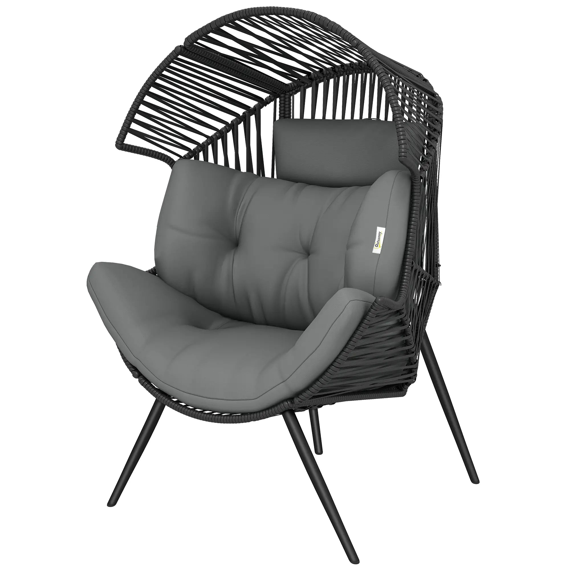 Wicker Egg Chair, Indoor Outdoor Rattan Lounge Chair, Grey Patio Chairs Grey, Black at Gallery Canada