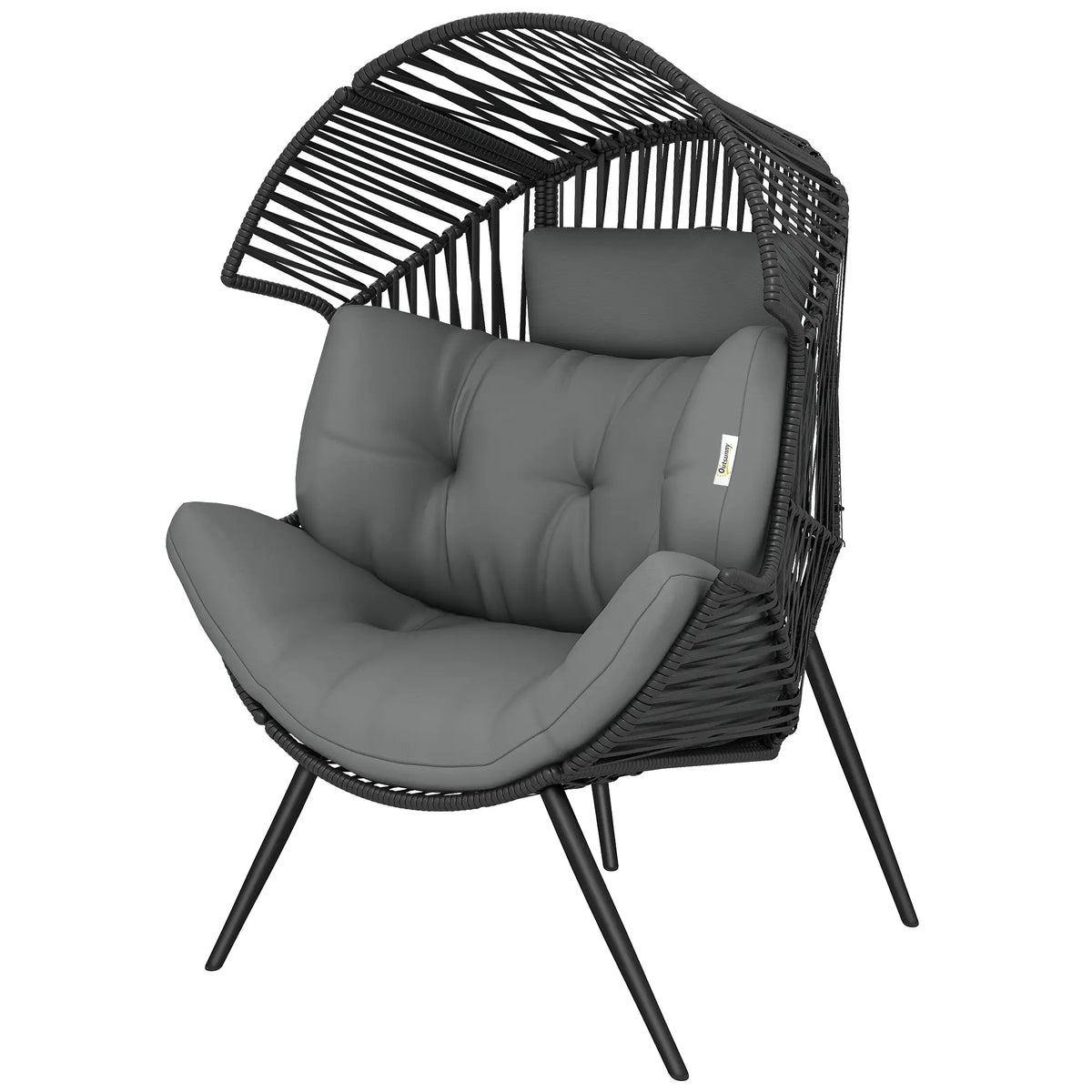 Wicker Egg Chair, Indoor Outdoor Rattan Lounge Chair, Grey Patio Chairs Grey, Black at Gallery Canada