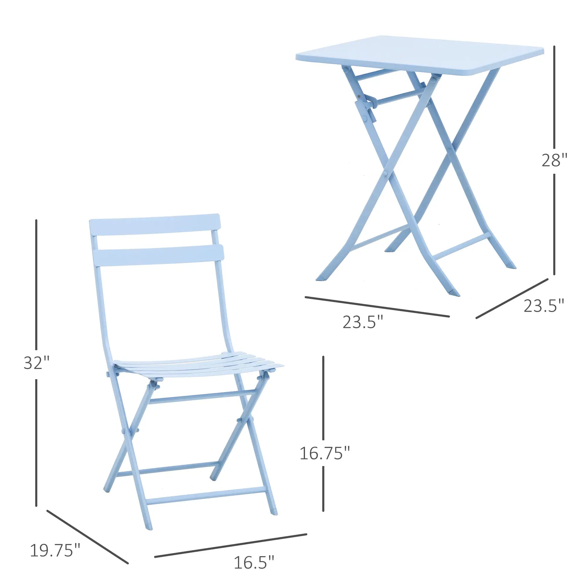 3-Piece Garden Bistro Set, Foldable Chair & Square Table, Blue Bistro Sets at Gallery Canada