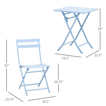 3-Piece Garden Bistro Set, Foldable Chair & Square Table, Blue Bistro Sets at Gallery Canada