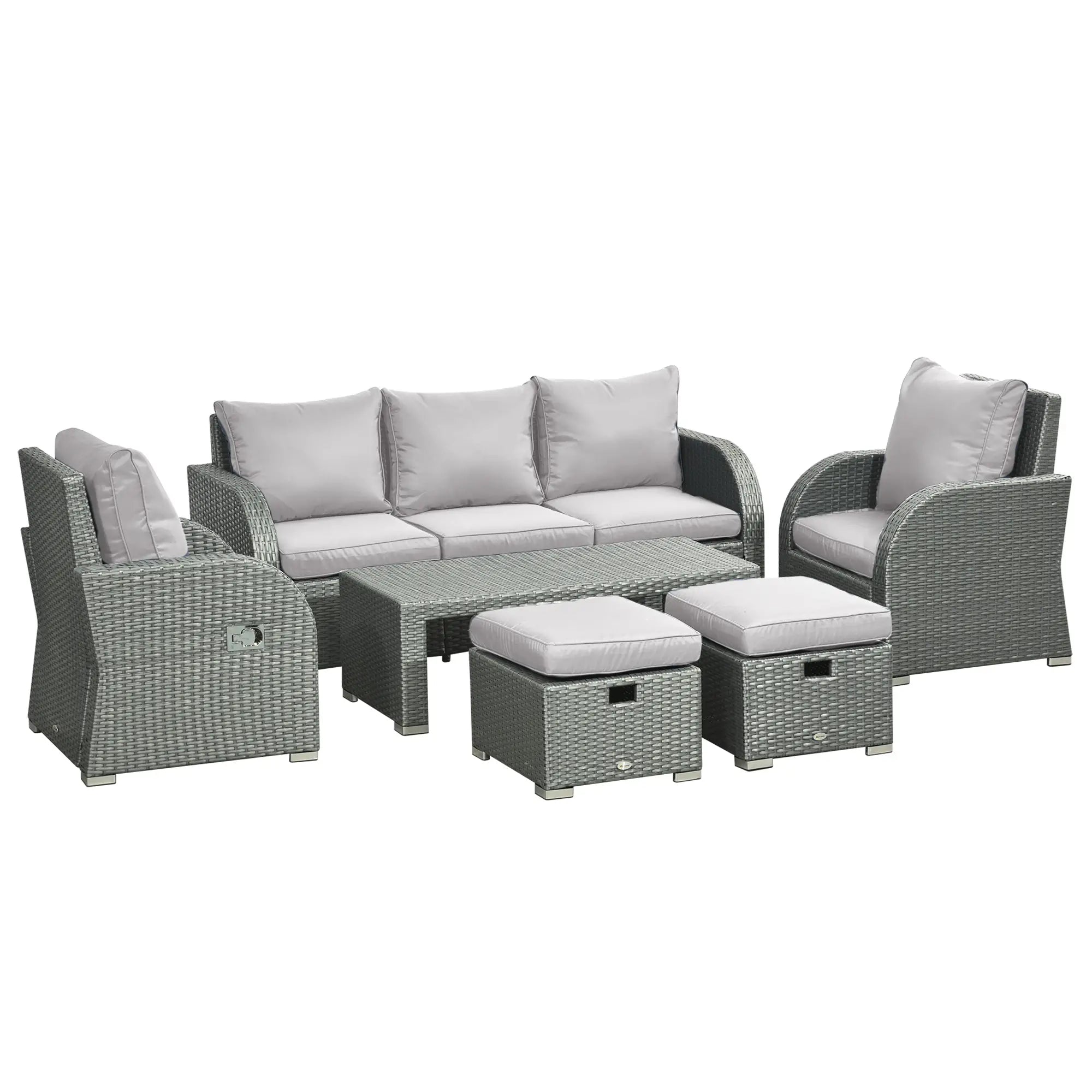 6-Piece Patio Furniture Set, Outdoor Rattan Sectional with Recliner, Lawn Garden Backyard Patio Furniture Sets Light Grey Cushion, Grey Rattan at Gallery Canada