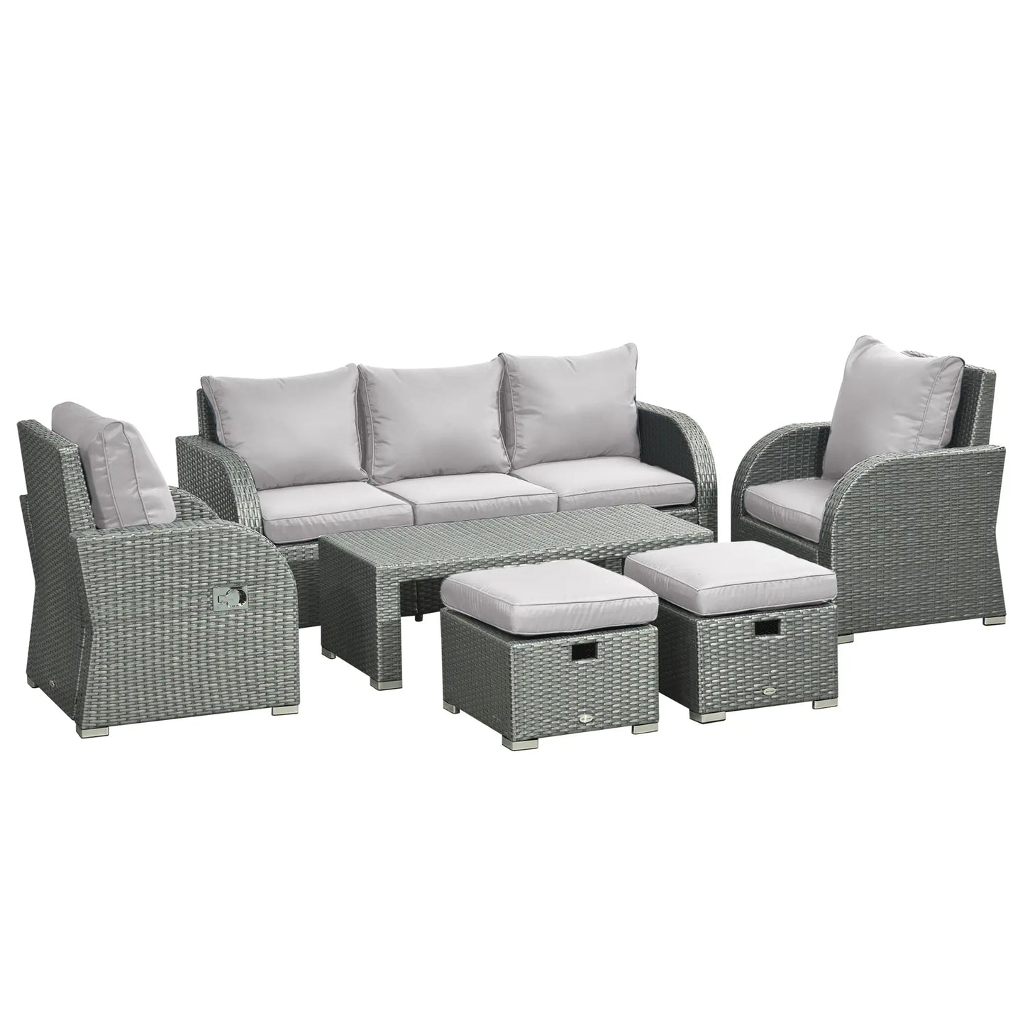 6-Piece Patio Furniture Set, Outdoor Rattan Sectional with Recliner, Lawn Garden Backyard Patio Furniture Sets Light Grey Cushion, Grey Rattan at Gallery Canada