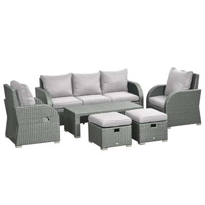 6-Piece Patio Furniture Set, Outdoor Rattan Sectional with Recliner, Lawn Garden Backyard Patio Furniture Sets Light Grey Cushion, Grey Rattan at Gallery Canada